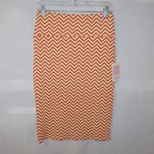 Lularoe Cassie Cream Brown Chevron Pattern Body Con Pencil Skirt NEW Womens S